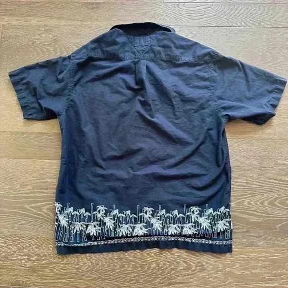 Vintage Mens Hilfiger Surfing Co. Hawaiian Navy Blue Collared Button SS Shirt L - Picture 8 of 8